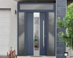 gray entry door with 2 sidelites and transom