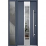 gray entry door with sidelite and transom