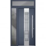 gray entry door with sidelite and transom