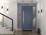 gray entry door with sidelite