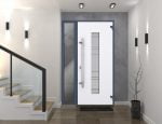 gray entry door with sidelite