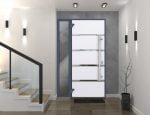 gray entry door with sidelite