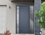 gray entry door with sidelite