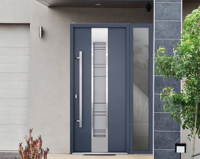 gray entry door with sidelite