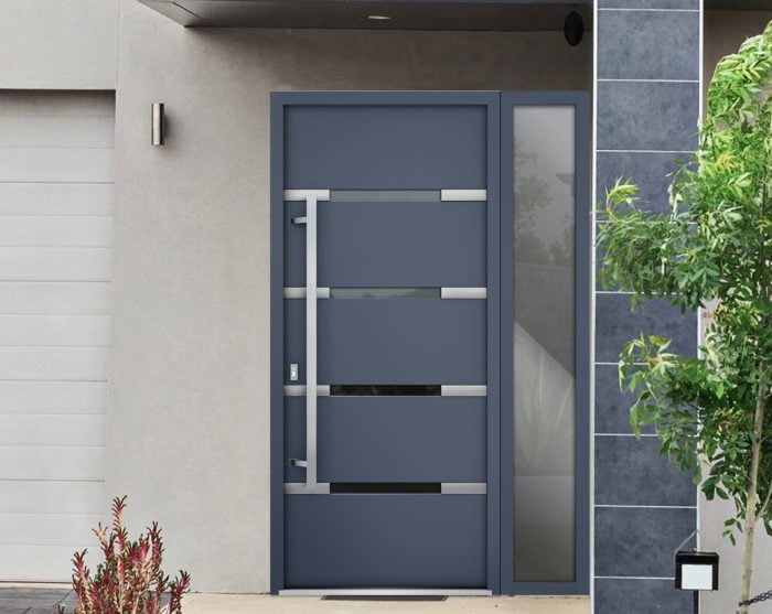 gray entry door with sidelite