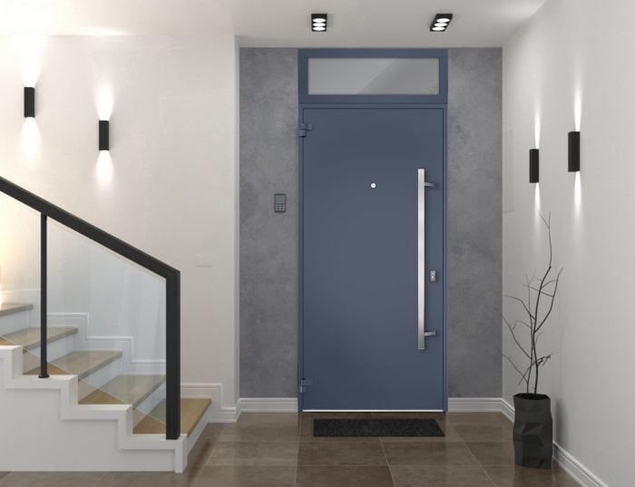 gray entry door with transom