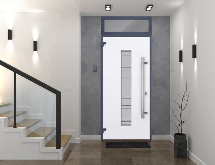 gray entry door with transom