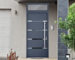 gray entry door with transom