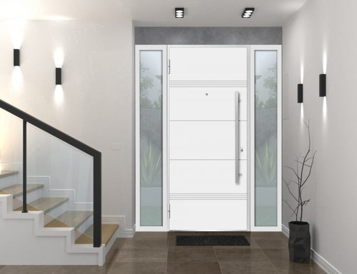 white entry door with transom