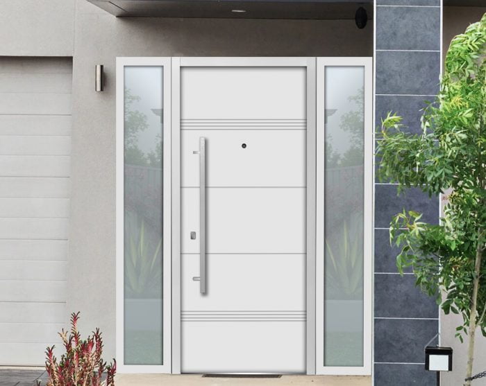 white entry door with transom