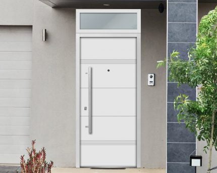 white entry door with transom