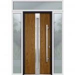 oak entry door with 2 sidelites and transom