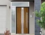 oak entry door with sidelite and transom