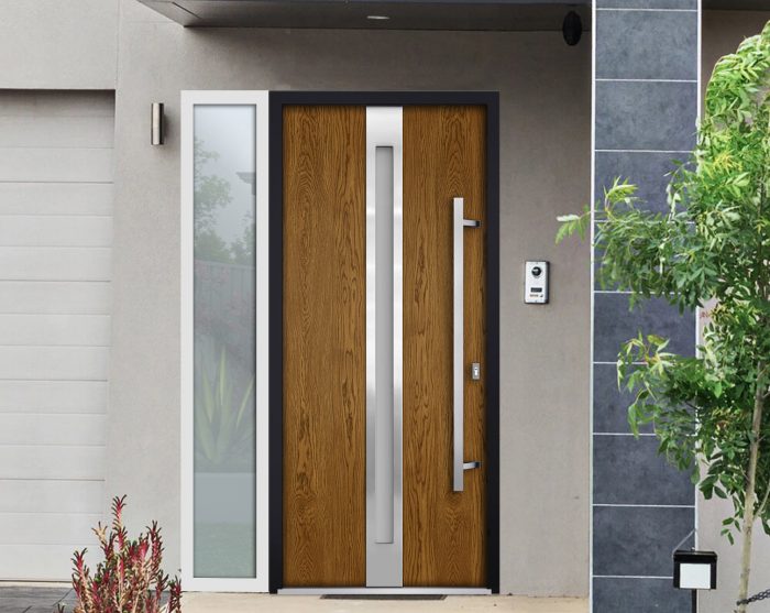 oak entry door with sidelite