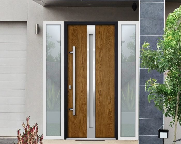 oak entry door with 2 sidelites