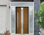 oak entry door with 2 sidelites and transom