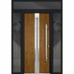 oak entry door with 2 sidelites and transom