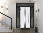 white entry door with 2 sidelites and transom