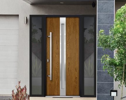oak entry door with 2 sidelites
