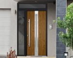 oak entry door with sidelite and transom