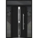 black entry door with 2 sidelites and transom