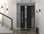 black entry door with sidelite