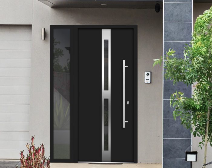 black entry door with sidelite