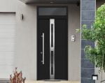 black entry door with transom