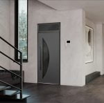 black entry door with transom