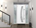 white entry door with 2 sidelites