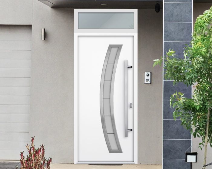 white entry door with transom