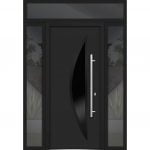 black entry door with sidelites and transom