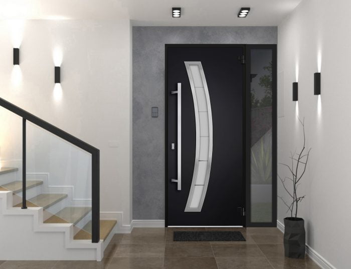 black entry door with sidelite