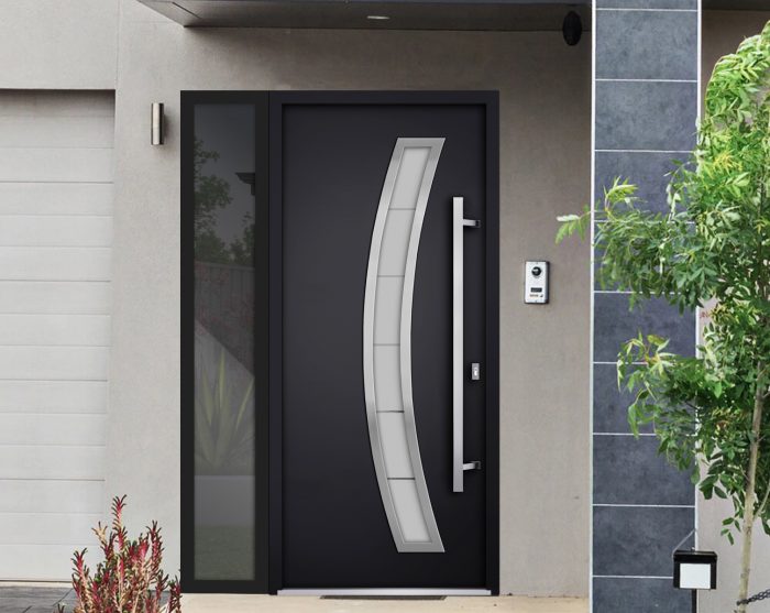 black entry door with sidelite