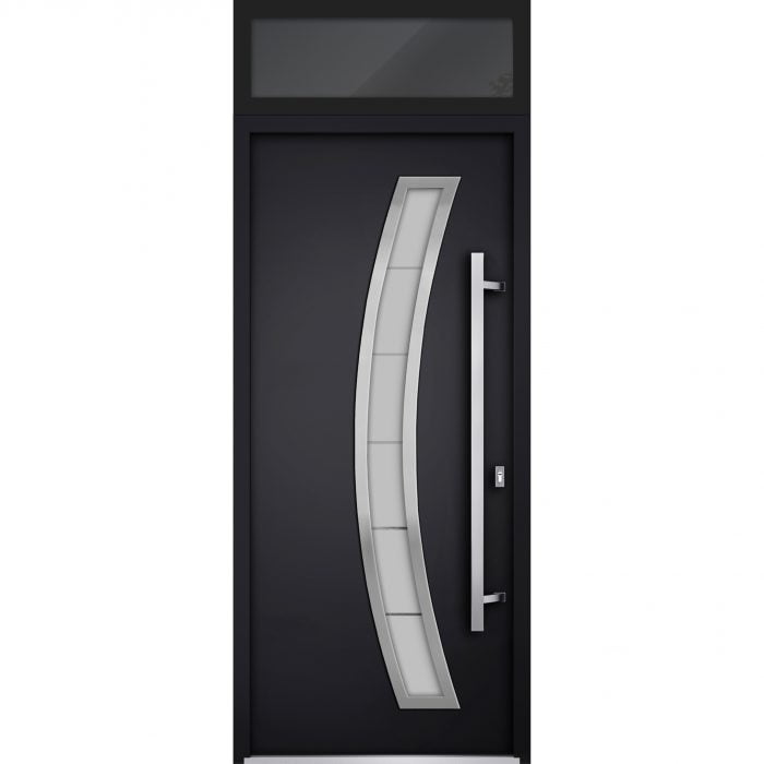 black entry door with transom